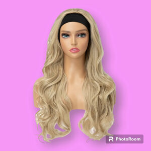 26" Ash Blonde Beige Wavy Synthetic Headband Wig